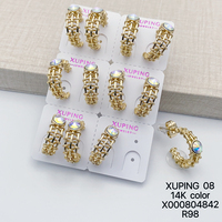 Joyería XUPING al por Mayor, Aros Pequeños de Moda con Circonita Cúbica Sintética Chapada en Oro de 14K y Piedras de Colores para Mujer