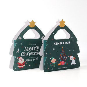 Sac cadeau de luxe personnalisé en papier blanc en forme de sapin de Noël avec poignée en ruban et impression sérigraphique pour emballage de cadeaux de fin d'année et promotion de marque - Product Image 1