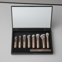 Ensemble de 8 pinceaux de maquillage miniatures portables en aluminium avec miroir, boîte de rangement et éponge de nettoyage, outils cosmétiques