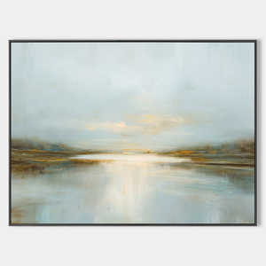 Peinture à l'huile 100% faite à la main, paysage <span class=keywords><strong>de</strong></span> <span class=keywords><strong>lac</strong></span> <span class=keywords><strong>de</strong></span> pierre bleu-vert, minimaliste, décoration intérieure, vente en gros d'usine pour hôtels - Product Image 2