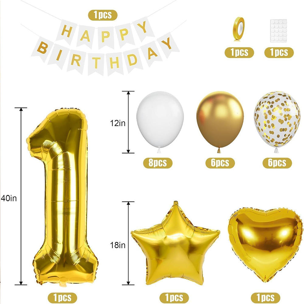 Gold 1 Year old balloon set
