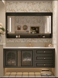 Meubles-lavabos de salle de bain XINGRUO au design minimaliste moderne, vasque flottante en verre à grille divisée sur mesure, tiroirs à fermeture douce - Product Image 2