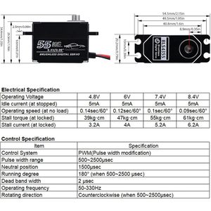 BLS4355 - Dirección Digital sin Escobillas de 55 kg, 8.4 V, 0.09 s, 1/10 para Coche RC, Engranaje Metálico Completo, BLS4355 Dirección con Engranaje Metálico de 55k - Product Image 3