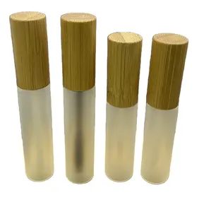 Tubo de bambú para máscara, contenedor vacío de cristal redondo con cepillo suave y tapa de bambú, 5ml, 8ml, 10ml