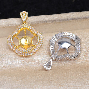 Pendentif carré en argent S925, base vide, accessoire de bricolage pour bijoux en perles, semi-fini, base d'accessoire JG5998, base 11-12 - Product Image 3