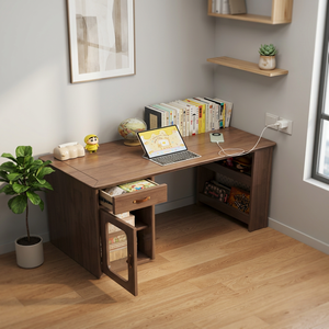Wood Computer <b>Desk</b> with Drawer and Storage Shelf for Home Office <b>Study</b> Furniture Set - Product Image 1