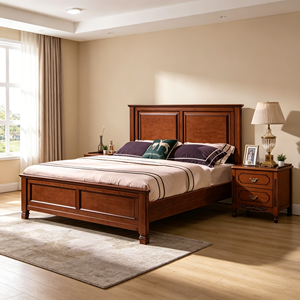 Traditional Mahogany <b>Queen</b> <b>Size</b> Storage <b>Bed</b> <b>Frame</b> with Panel Design Wood Construction - Product Image 1
