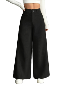 Pantalones de pana de cintura alta y pierna ancha para mujer, de corte holgado y recto, estilo vintage, acanalados, casuales, tipo cargo, al por mayor - Product Image 1