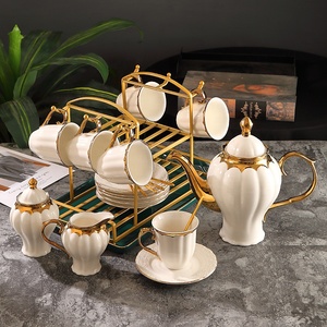 New Luxury England Style Green Color Golden Painted <b>Coffee</b> & Tea Sets - Product Image 2