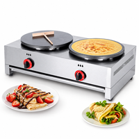 Crêpière professionnelle à gaz double face antiadhésive grande capacité en acier inoxydable avec bac à miettes amovible