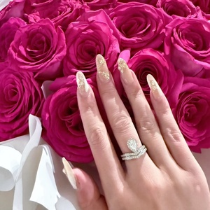 Bague de mariage romantique double couche en or 14K 18K avec pierres en forme de goutte et de poire, style hip-hop, pour mariée, collection Fashion Eternity Band - Product Image 2