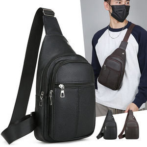 Men's Chest Bag PU Leather Large Capacity Crossbody Bag For Everyday Use Brown Black - Product Image 1
