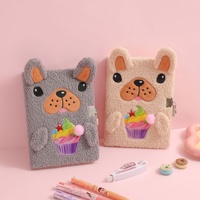 Carnet en peluche A5 créatif à thème chien et cupcake, avec serrure, pour étudiants, bloc-notes, cadeau chinois