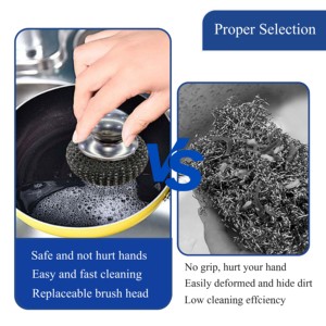 Éponge à récurer en fil métallique en acier inoxydable 304 à manche court pour le nettoyage de casseroles, poêles et ustensiles de cuisson en fonte - Product Image 6