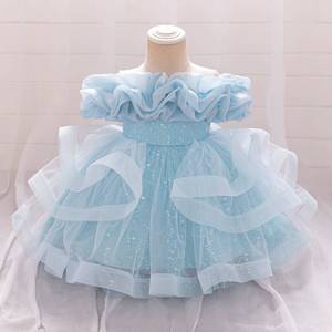 Vestido de princesa negro con cola de malla escalonada para niñas, elegante traje de gala para pasarela, recital de piano y actuaciones en escenario - Product Image 5