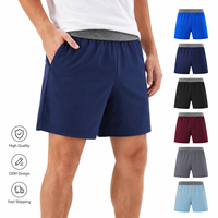 Pantalones Cortos Deportivos Casuales 2 en 1 para Hombre, Color Azul Marino, Diseño OEM Personalizado, Bolsillos con Cremallera, Cintura Elástica, Ligeros, Transpirables, para Verano