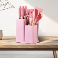 Nouvel ensemble d'ustensiles de cuisine en silicone de luxe, 19 pièces en silicone avec manche en bois, ensemble d'ustensiles de cuisson