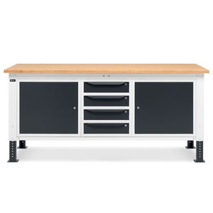 Établi réglable Fami WORK2009, plateau en bois de 200cm, 2 armoires et 4 tiroirs - Product Image 2