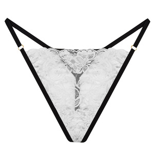 Tanga de Encaje Floral Blanco para Mujer, Tanga de Tirantes Finos, Cintura Baja, Ropa Interior Sexy y Transpirable, Venta al por Mayor - Product Image 1