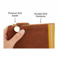 Tas Clutch Serbaguna Royal Fair Custom Terracotta Suede dengan Ritsleting Bergaris Kuning, Dompet Minimalis untuk Acara Malam dan Sehari-hari, Tas Pouch untuk Perjalanan