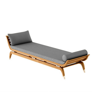 Lit inclinable en teck extérieur patio rotin piscine chaise de plage meubles de balcon - Product Image 5
