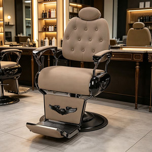 Fauteuil de Barbier Hydraulique Inclinable et Réglable en Hauteur, Rotation à 360 Degrés, en Acier Inoxydable, Style Rétro pour Salon de Coiffure - Product Image 1