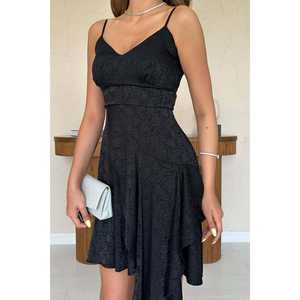 Vestido Negro Jacquard Asimétrico al por Mayor, Ropa Elegante para Mujer Profesional - Product Image 1