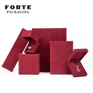 Коробка для украшений FORTE Burgundy, темно-красный бархатный набор, персонализированная коробка для колец и подвесок с логотипом, фланелевые шкатулки для ювелирных изделий - Product Image 2