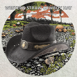 Chapeau de cowboy en paille de papier, style américain, façon Cattleman, à large bord façonnable, style Sombrero Western avec cornes, unisexe, pour voyage et pêche, dessiné à la main - Product Image 4