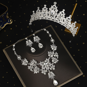 Aleación de lujo Rhinestone collar pendientes Tiara conjunto de joyas vestido de novia vestido de noche <span class=keywords><strong>accesorios</strong></span> nupciales para venta al por mayor - Product Image 5