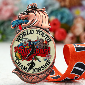 Medallas Deportivas Personalizadas con Diseño 3D de Merlion Singapur, Medallas de Baloncesto de Cobre con Recubrimiento de Color para Eventos Deportivos Juveniles - Product Image 1