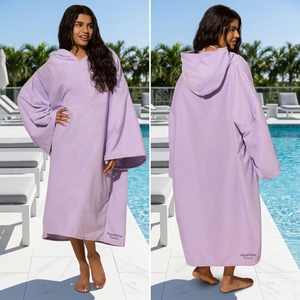 Poncho de Toalla con Capucha Unisex para Adultos, para Baño, Natación, Surf y Playa, Absorbente, de Secado Rápido, Microfibra, Color Lila Morado, Hecho en China - Product Image 5