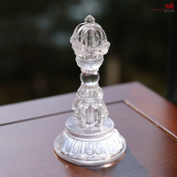 Ornement d'autel bouddhiste Vajra à cinq branches en verre émaillé, figurine décorative de style chinois, base en lotus, décoration de sanctuaire