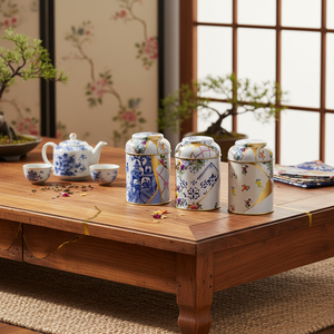 ชุดกระป๋องโลหะขนาด90x100มม. (ชุด3ชิ้น) พร้อมฝาโดม kintsugi ลายดอกไม้ทองแบบ kintsugi - Product Image 3
