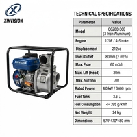 Pompe à eau à essence de 3 pouces, 7 CV, 212 cm³, système d'irrigation avec structure renforcée, débit élevé portable pour usage agricole