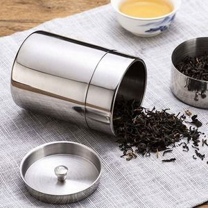 Round Tea Tin Can with Inner Lid Double Lid Tea Can Stainless Steel Tea Caddy Canister - Product Image 2