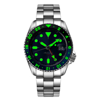 Montre automatique NH34 avec mouvement GMT, montre de plongée, logo personnalisé, montre mécanique en acier inoxydable pour hommes