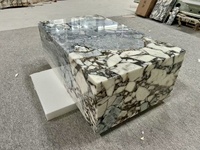 Table d'appoint moderne en marbre naturel, table basse cube en marbre poli Titanic Storm, tables basses en marbre