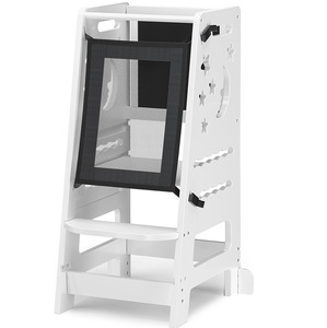 202405 blanc petite tour hauteur réglable avec apprentissage noir blanc activité conseil enfant en bas âge tabouret de cuisine pour enfants escabeau - Product Image 6