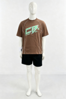 T-shirts pour hommes en coton 100% imprimé marron, col rond, manches courtes, longueur courte, style streetwear, bandes réfléchissantes, taille S