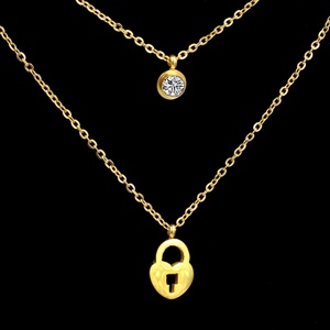 Collar de Acero Inoxidable 316L con Doble Cadena y Colgante de Zirconia en Forma de Llave, Precio al por Mayor PVD, Joyería para Regalo, Fiesta, Cita - Product Image 3