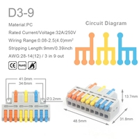 Mini Connecteur de Fil Rapide Universel Compact, Borne de Raccordement à Poussoir 2/3 Broches, 1 Entrée Plusieurs Sorties avec Trou de Fixation