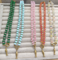 Collier Zooying en acier inoxydable avec fermoir marin, perles multicolores en verre arc-en-ciel et jade, avec breloque DIY