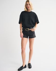 LE DUO Pantalones cortos de cintura alta para mujer, pantalones cortos informales con dobladillo deshilachado y bolsillos - Product Image 1