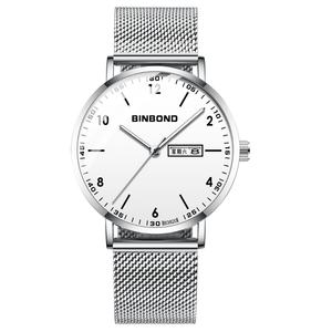 Montres à quartz pour hommes Binbond OEM ODM, étanches, lumineuses, affichage de la semaine, acier, cuir, décontractées, affaires, cadran, verre, boîtier en alliage - Product Image 1
