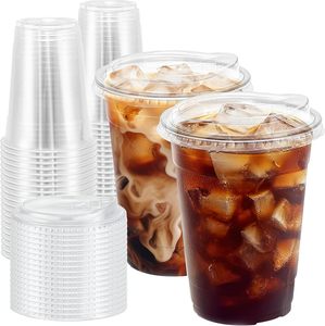 Factory Custom Printing Logo 12/14/16oz Clear Disposable PET Single Wall <b>Cold</b> Drink Ice Coffee Plastic <b>Cups</b> with Lids - Product Image 1