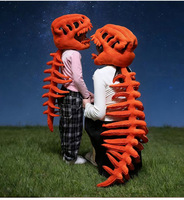 Chapeau de cosplay tête de dinosaure en peluche de velours, exosquelette, rembourré en polyester et coton PP, pour performance d'Halloween, poupée amusante