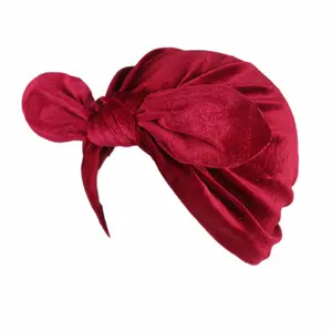 Neuankömmling Bow Hair Wrap Schlafmütze Samt Muslim Kopftuch Turban Hut Chemo Motorhaube für Frauen