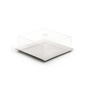 Simple Design Silver Color Food Tray Bestest Quality Stainless Steel Dessert Tray With Acrylic Cover In Bulk - Product Image 1