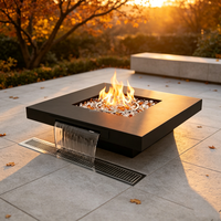 Table de foyer extérieur haut de gamme en acier inoxydable avec cascade et gaz naturel pour la décoration de villas modernes et de jardins